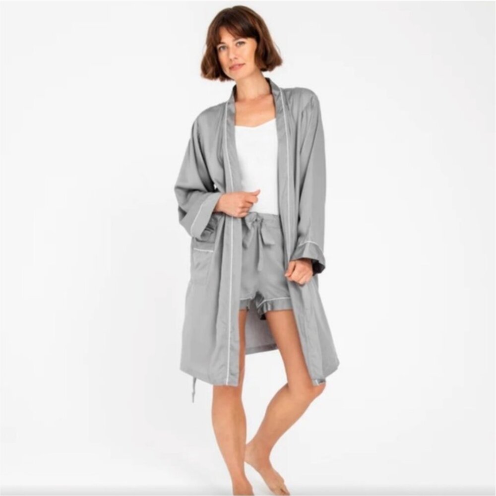 NWT ettitude Sateen Plus Robe‎ S Gray Bamboo with Bag